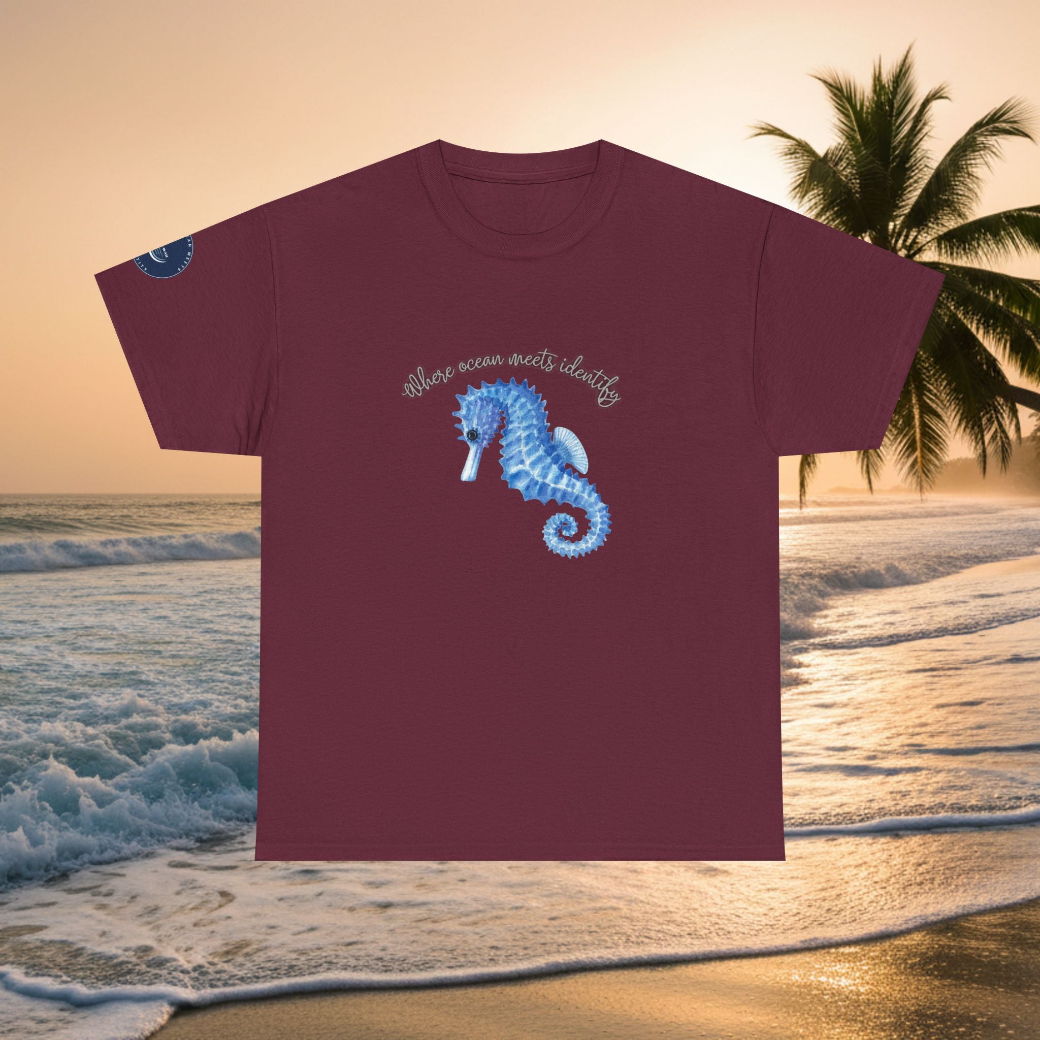 Seaside Seahorse T-Shirt — Blue Watercolor 'She Was Made Lovely' Tee