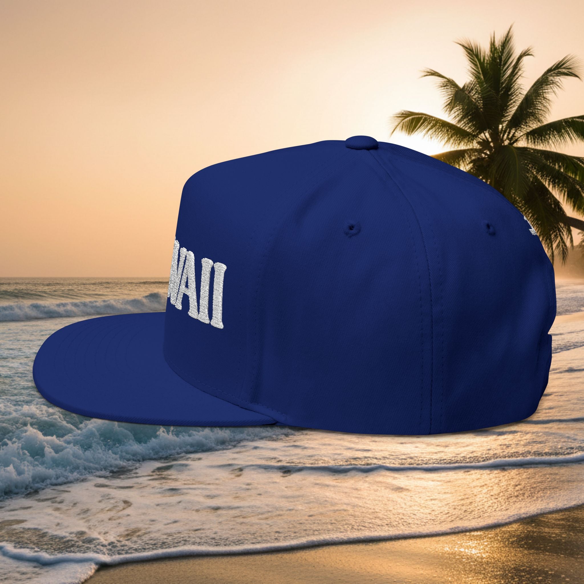 Kai-Wai Embroidered Flat Bill Cap — Nautical Beach Snapback [Personalizable]
