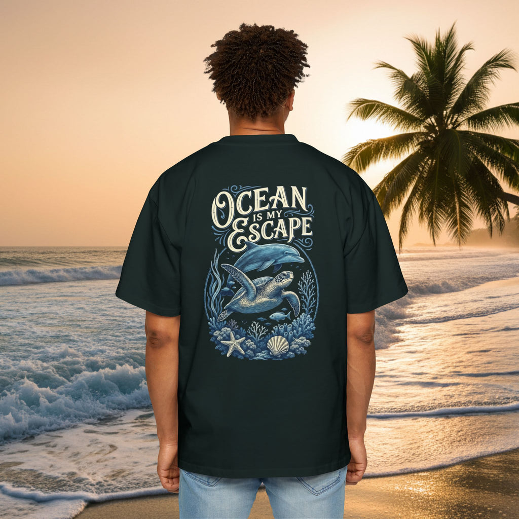 Ocean Is My Escape Tee — Men's Oversized Beach Graphic T-Shirt