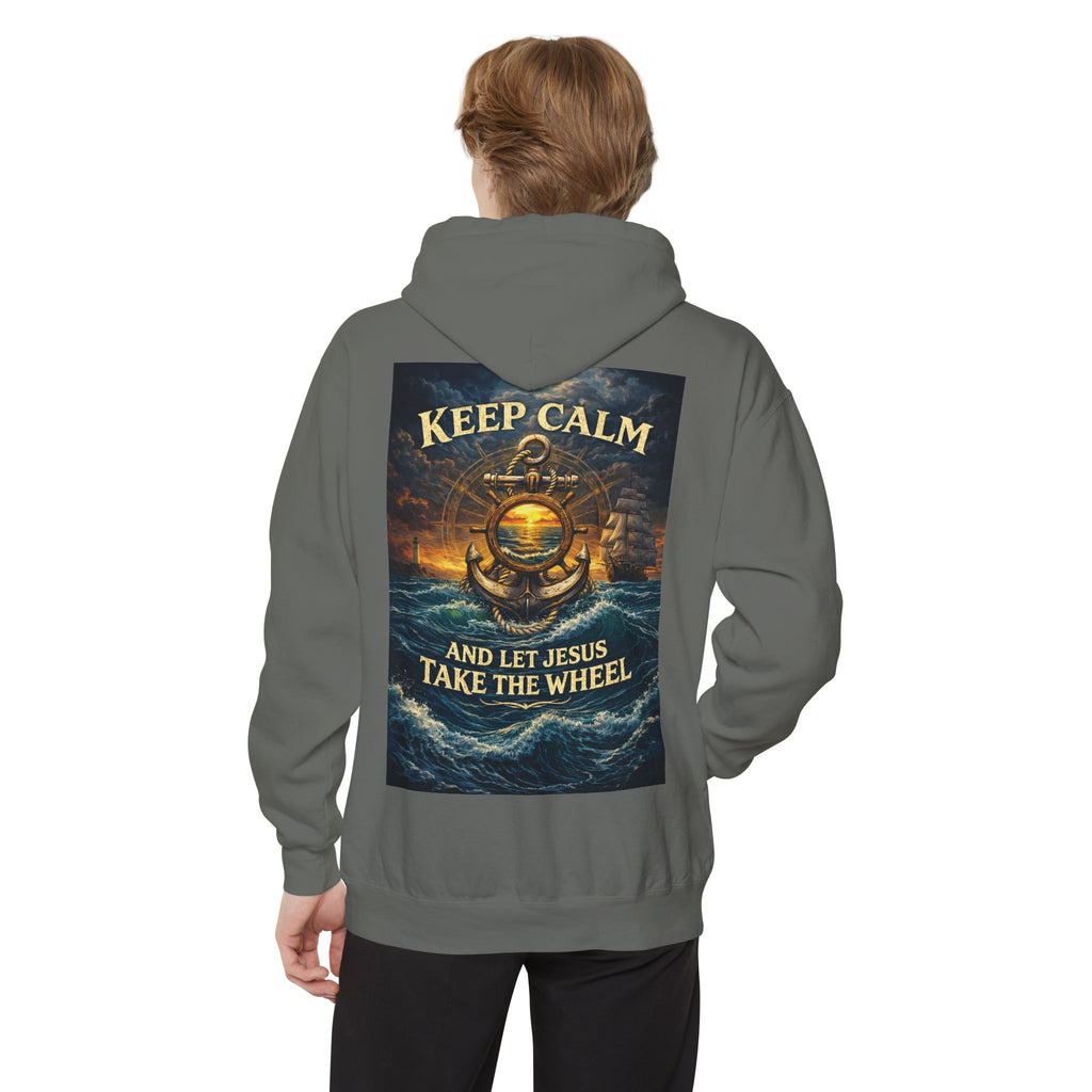 Hoodie - "Keep Calm and Let Jesus Take the Wheel" Nautical Graphic Hoodie