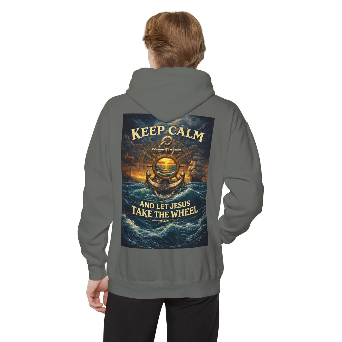 Hoodie - "Keep Calm and Let Jesus Take the Wheel" Nautical Graphic Hoodie