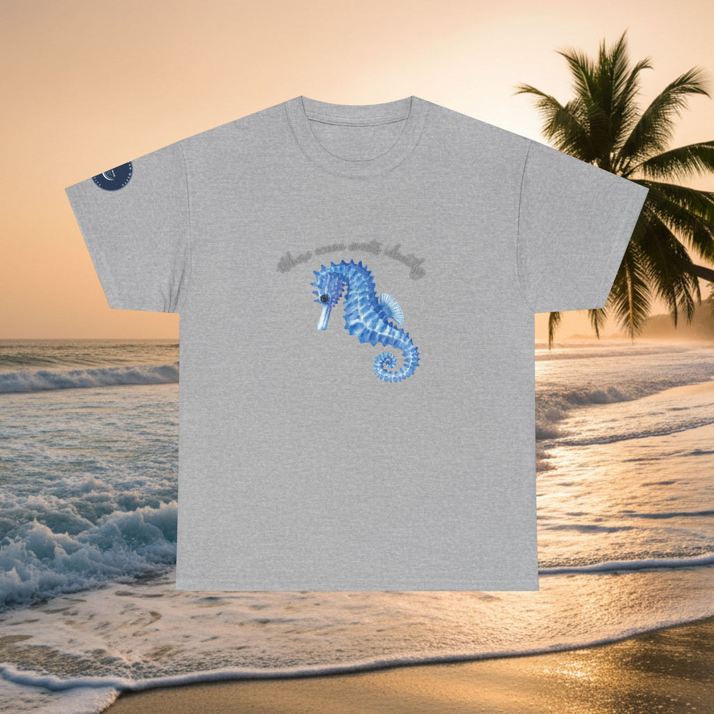 Seaside Seahorse T-Shirt — Blue Watercolor 'She Was Made Lovely' Tee