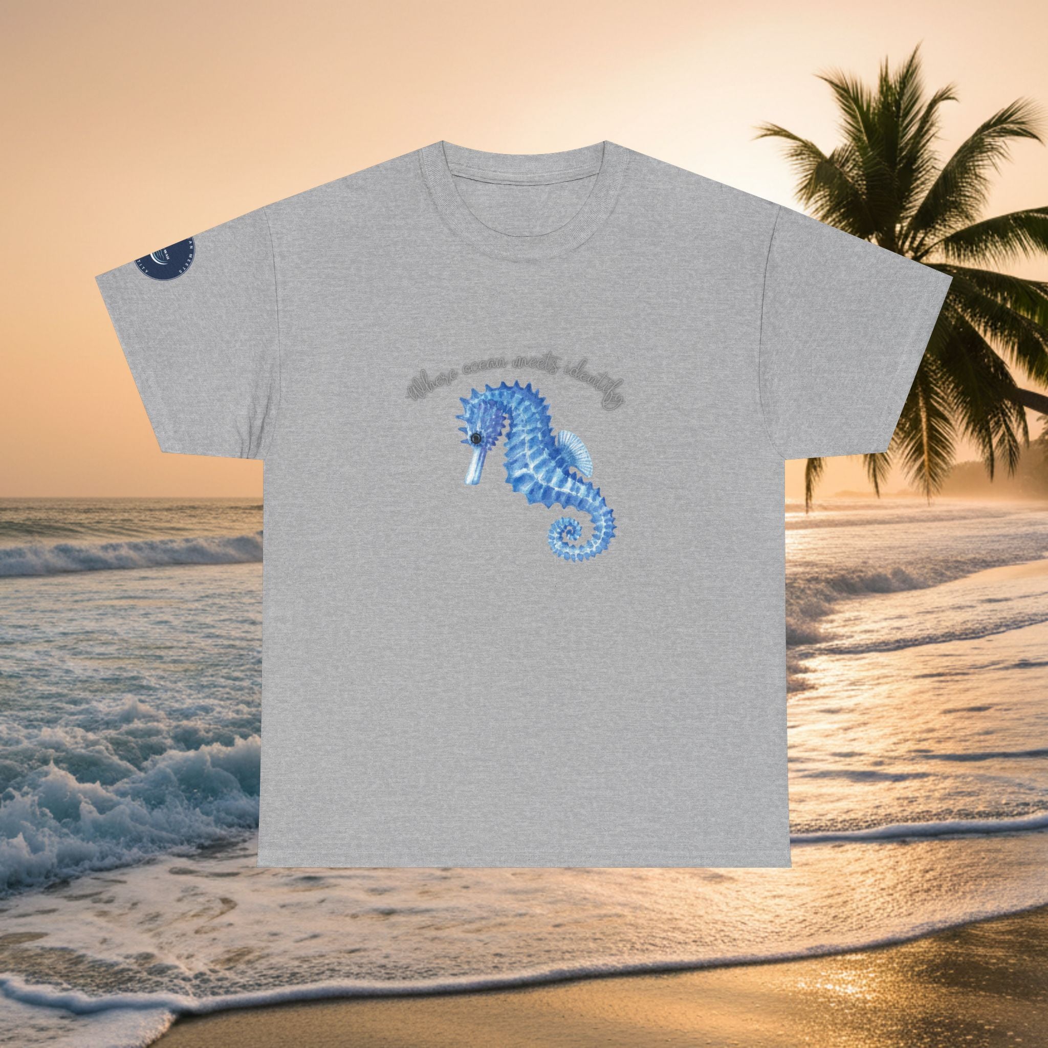 Seaside Seahorse T-Shirt — Blue Watercolor 'She Was Made Lovely' Tee