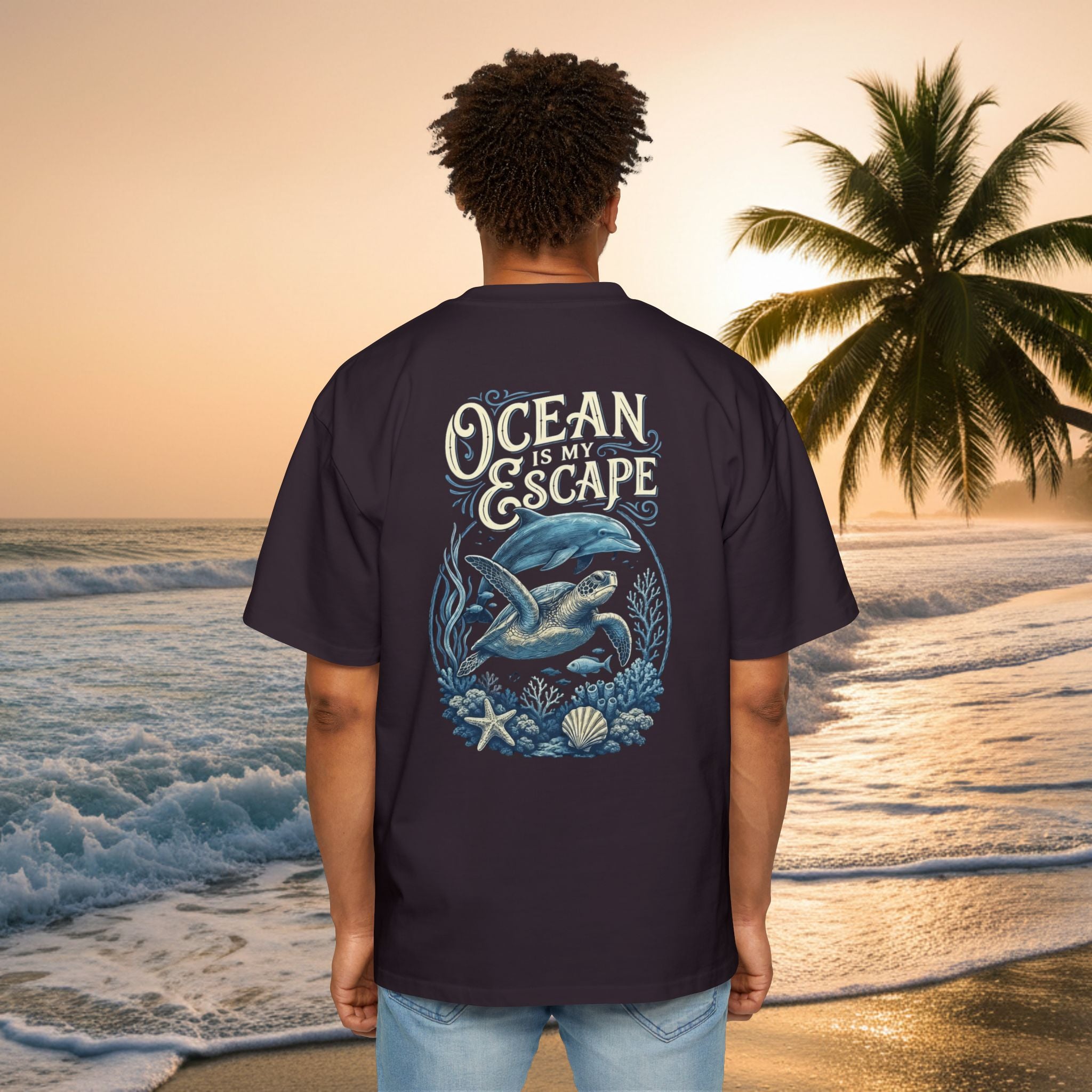 Ocean Is My Escape Tee — Men's Oversized Beach Graphic T-Shirt