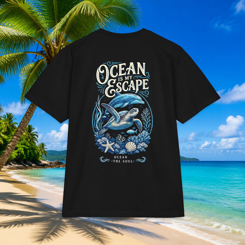 Ocean Is My Escape T‑Shirt — Coastal Whale & Seashell Premium Graphic Tee