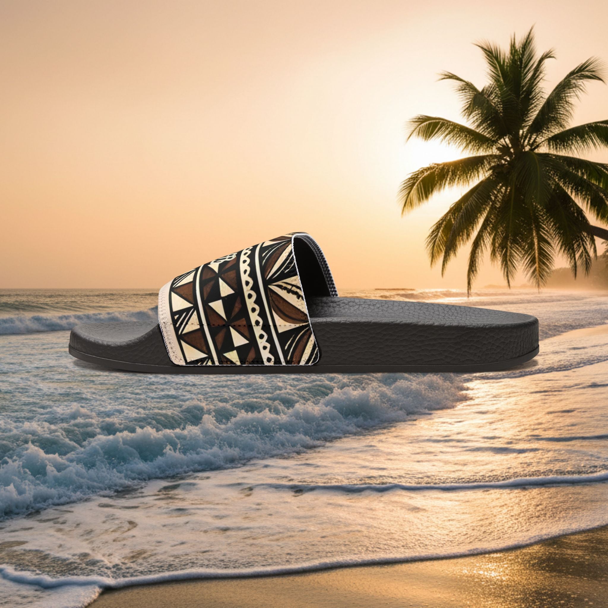 Men’s Slide Sandals with Tribal Print Straps — (Straps are removable)