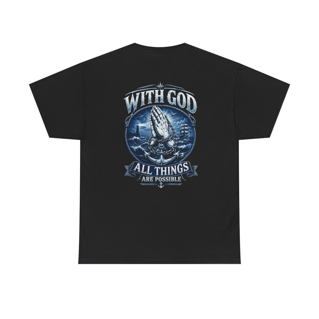 With God All Things Are Possible T-Shirt — Christian Prayer Hands Faith Tee